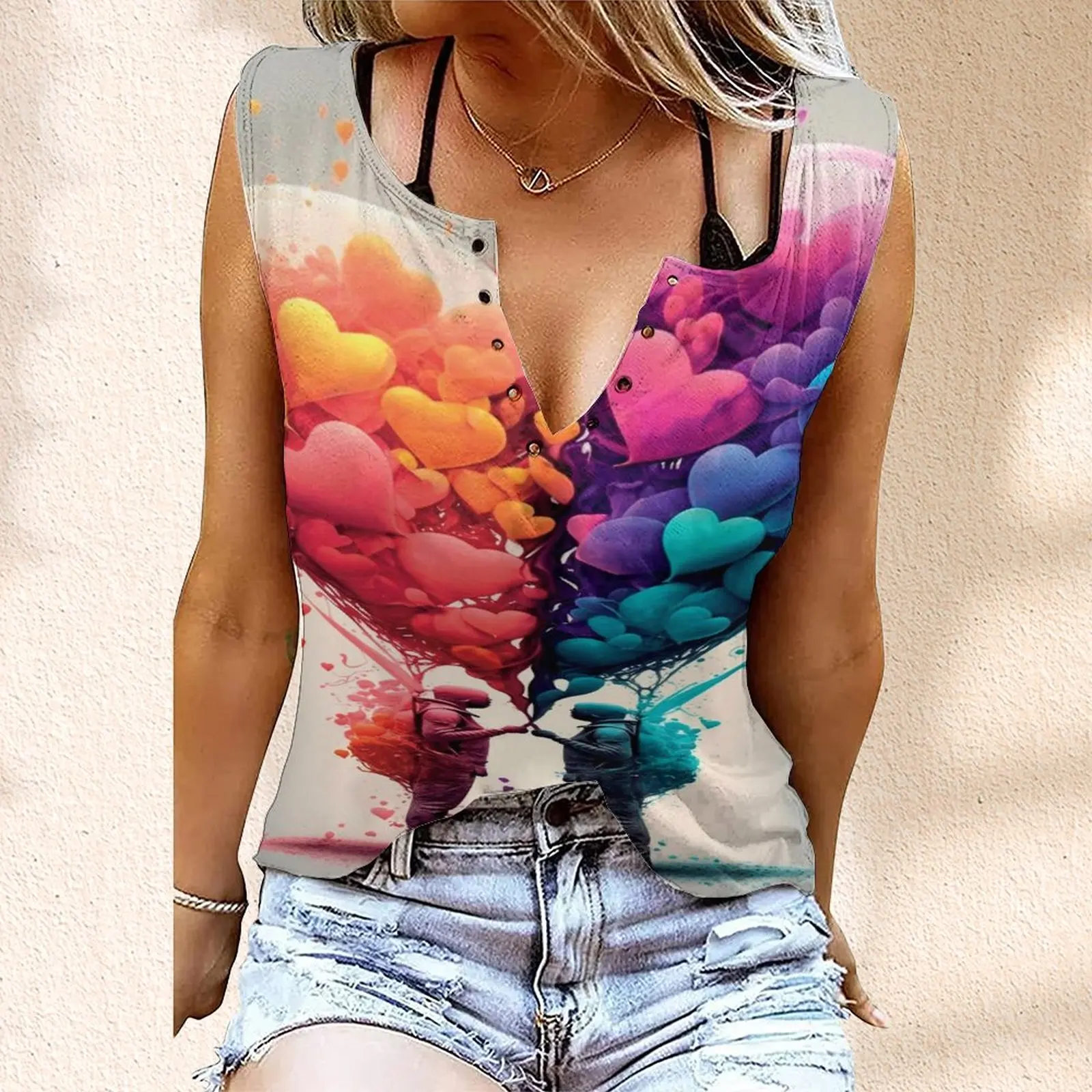 

Женский топ без рукавов, с открытым воротником и заклепками