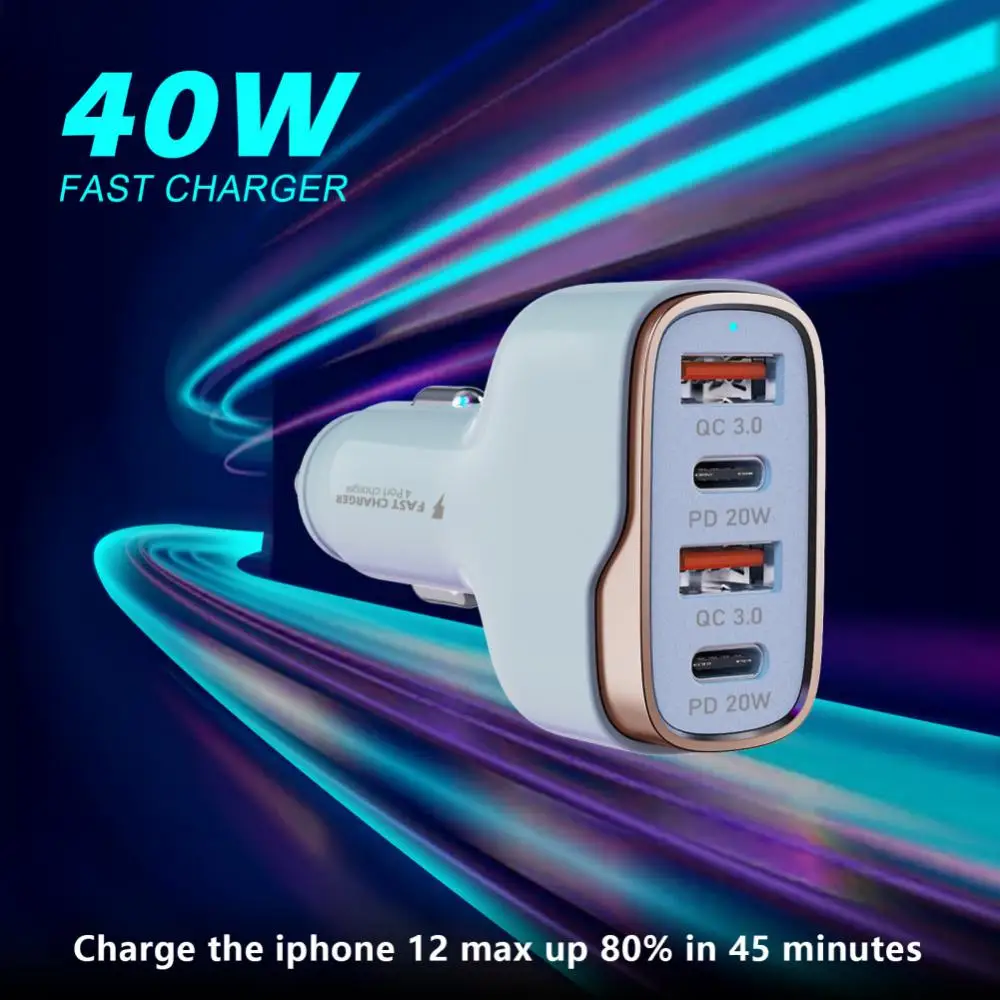 

Автомобильное зарядное устройство с двумя USB-портами, 40 Вт, QC3.0