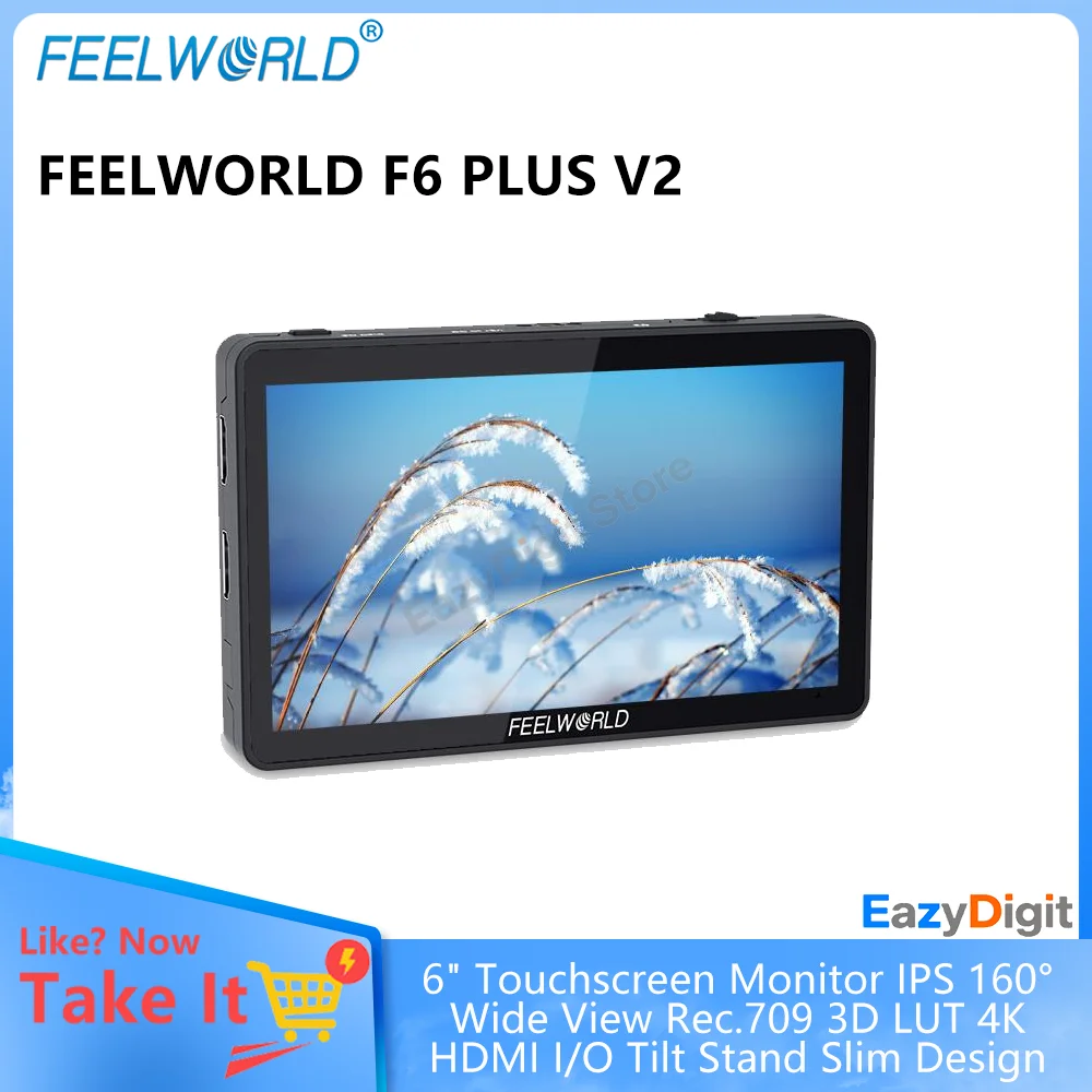 Фото FEELWORLD F6 PLUS V2 6-дюймовый сенсорный монитор IPS 160 °   Широкий обзор Rec.709 3D LUT 4K HDMI I/O Наклонная подставка Тонкий дизайн Выход питания №1