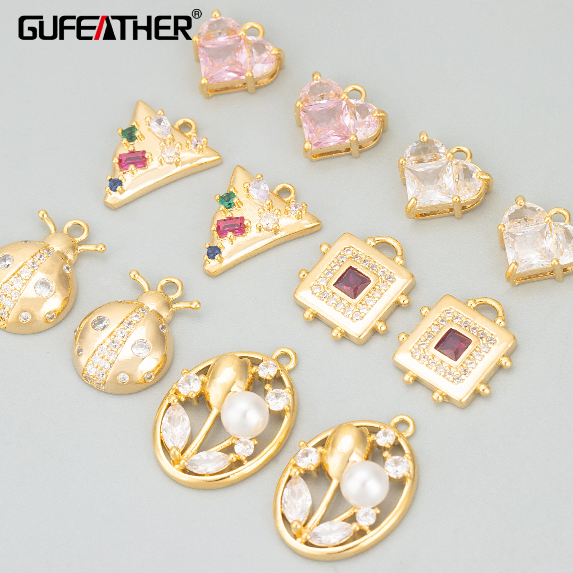 Подвески из меди и фианита с родиевым покрытием 6 шт