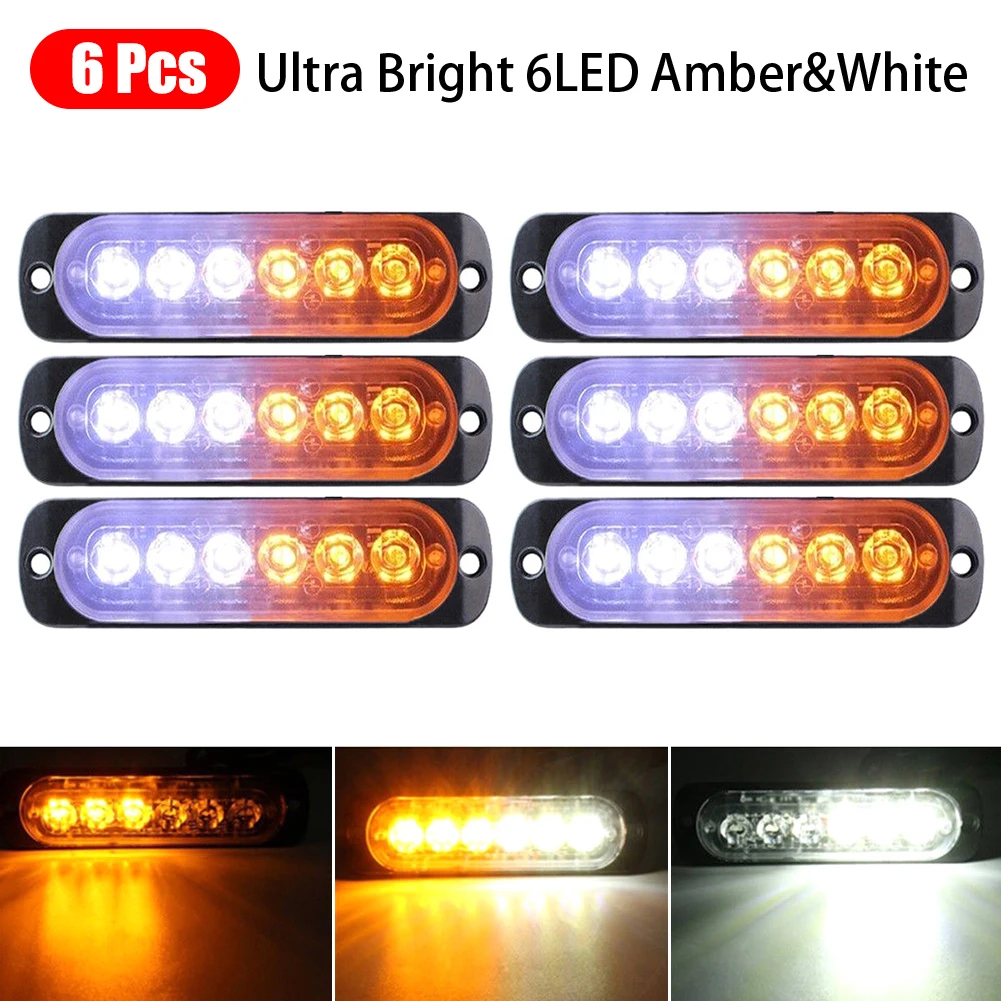 

Hot Sale 12pcs Waterproof Strobe 6 LED Light White Amber Emergency Hazard Flashing Tow Truck lamp light bulbs led car dropship