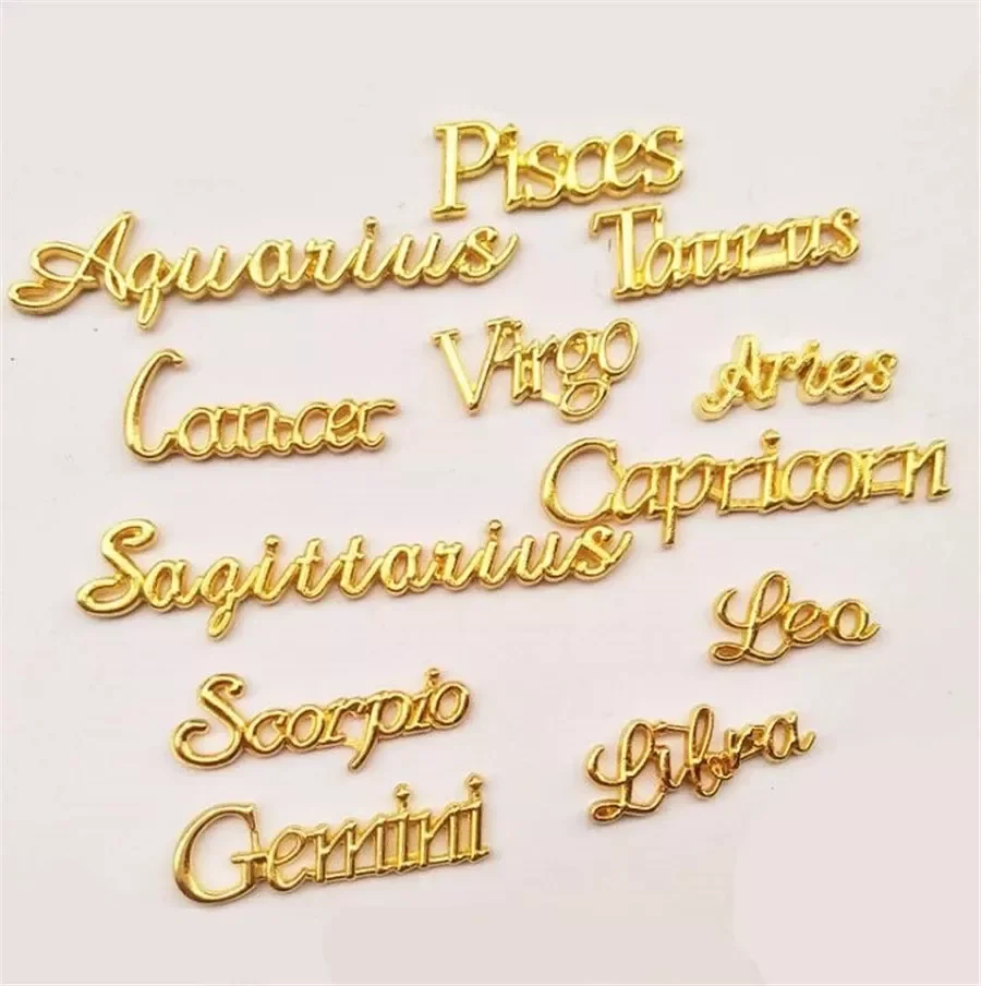 

12 PCS/Lot Gold Constellations Charms Zodiac 3D Alloy Metal Letters Big Size Nail Tips Decoration Jewelry B059