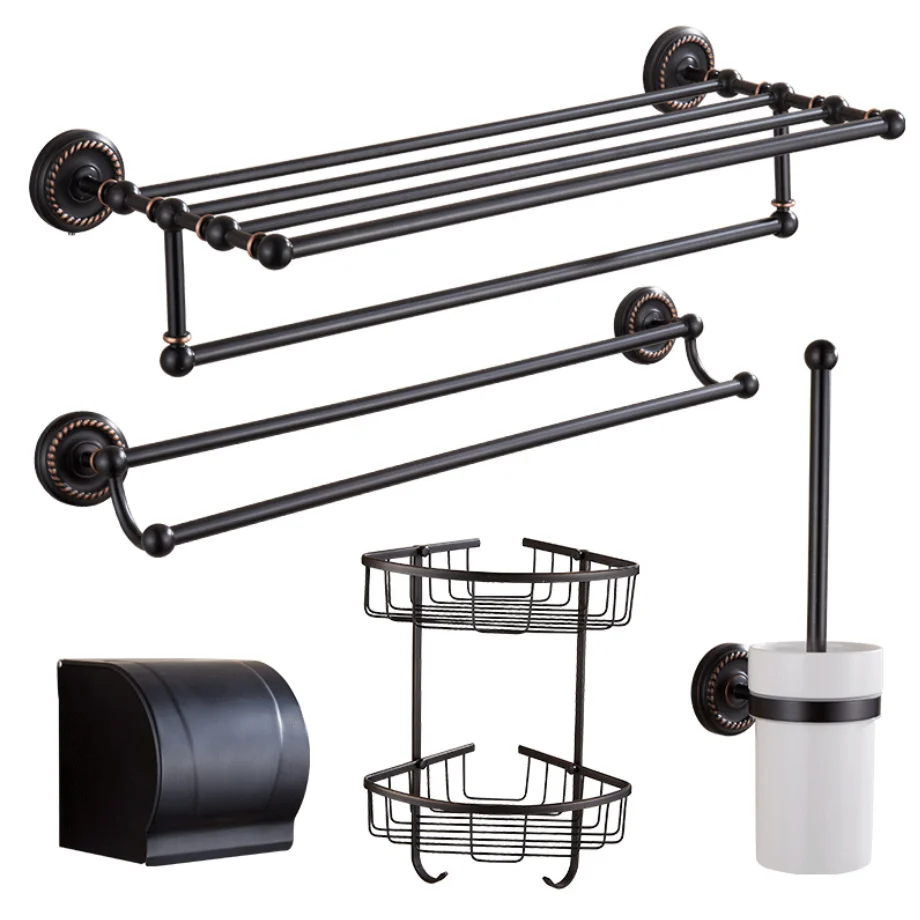 Масляные аксессуары для ванной комнаты из черной бронзы и меди Полка полотенец