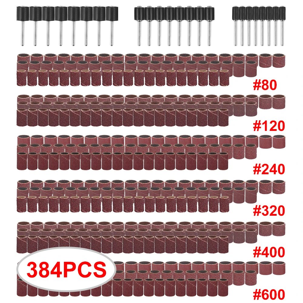 

384 барабанных шлифовальных машин, включая 360 шлифовальных лент для ногтей и 24 барабанных оправки для вращающихся инструментов, подходит для ...