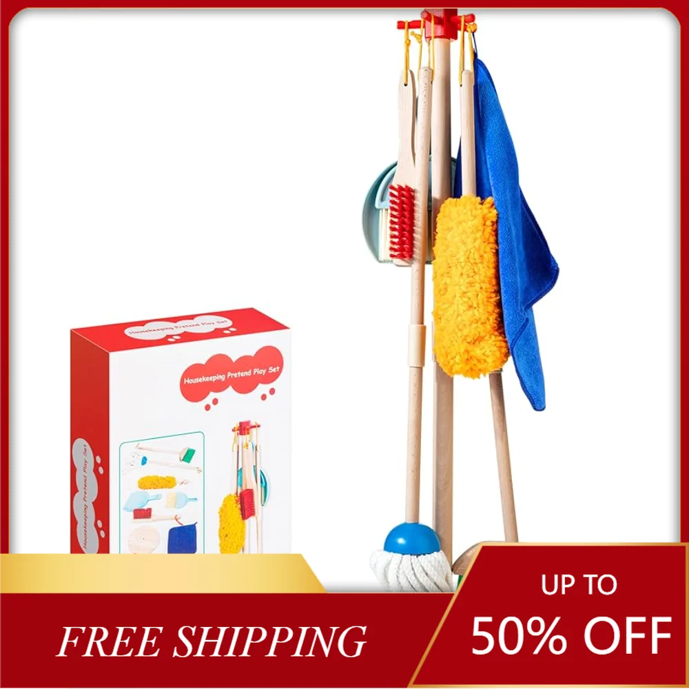 

Новый деревянный детский набор для уборки, 8 шт., игрушки для уборки по методу Монтессори с набором щеток и швабры для детей