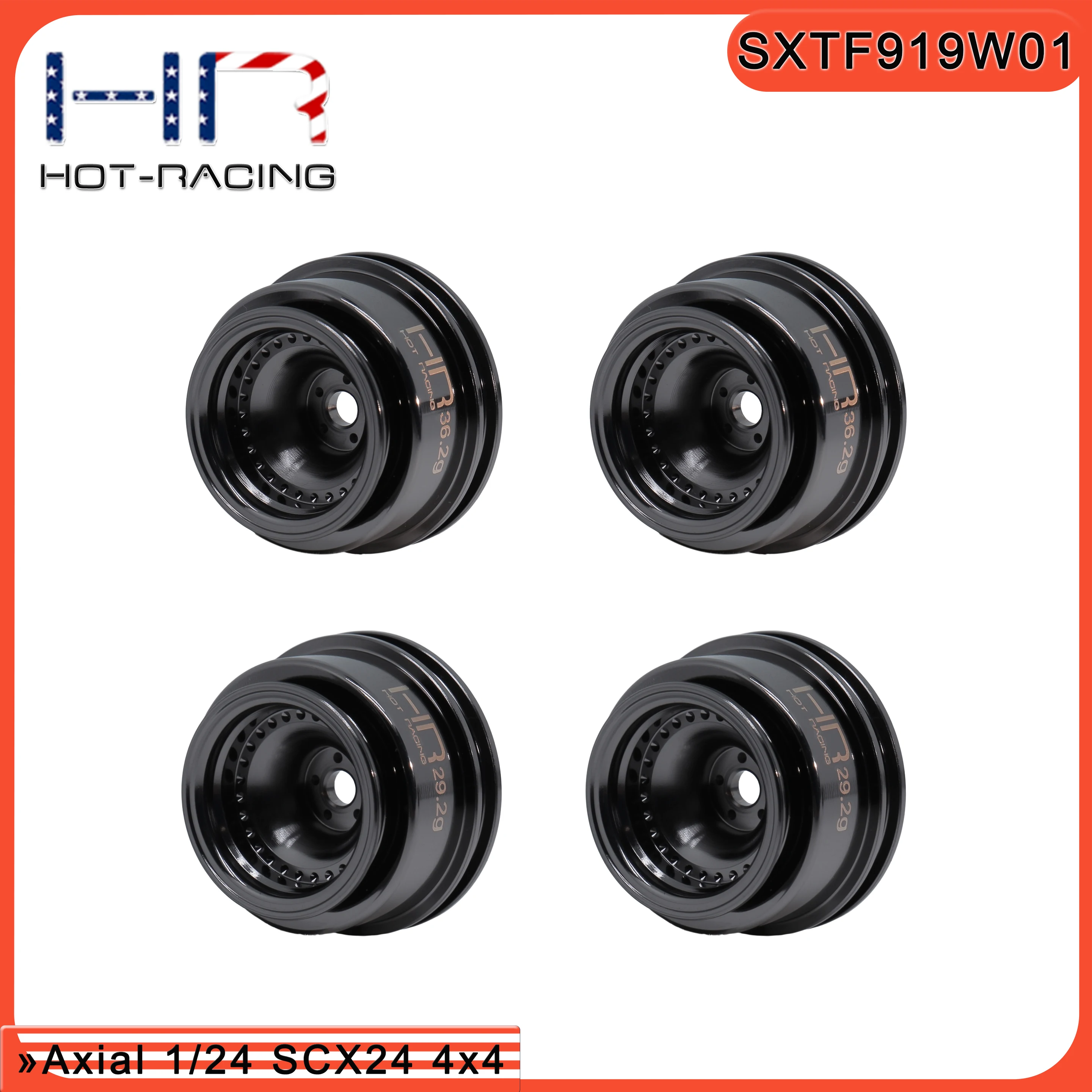 Фото Колеса Hot Racing SXTY919W01 из хромированной латуни, полный комплект (передние 36,2 г/задние 29,2 г) для 1/24 Axial SCX24 с шинами AXI-3947 Bogger Tires №1