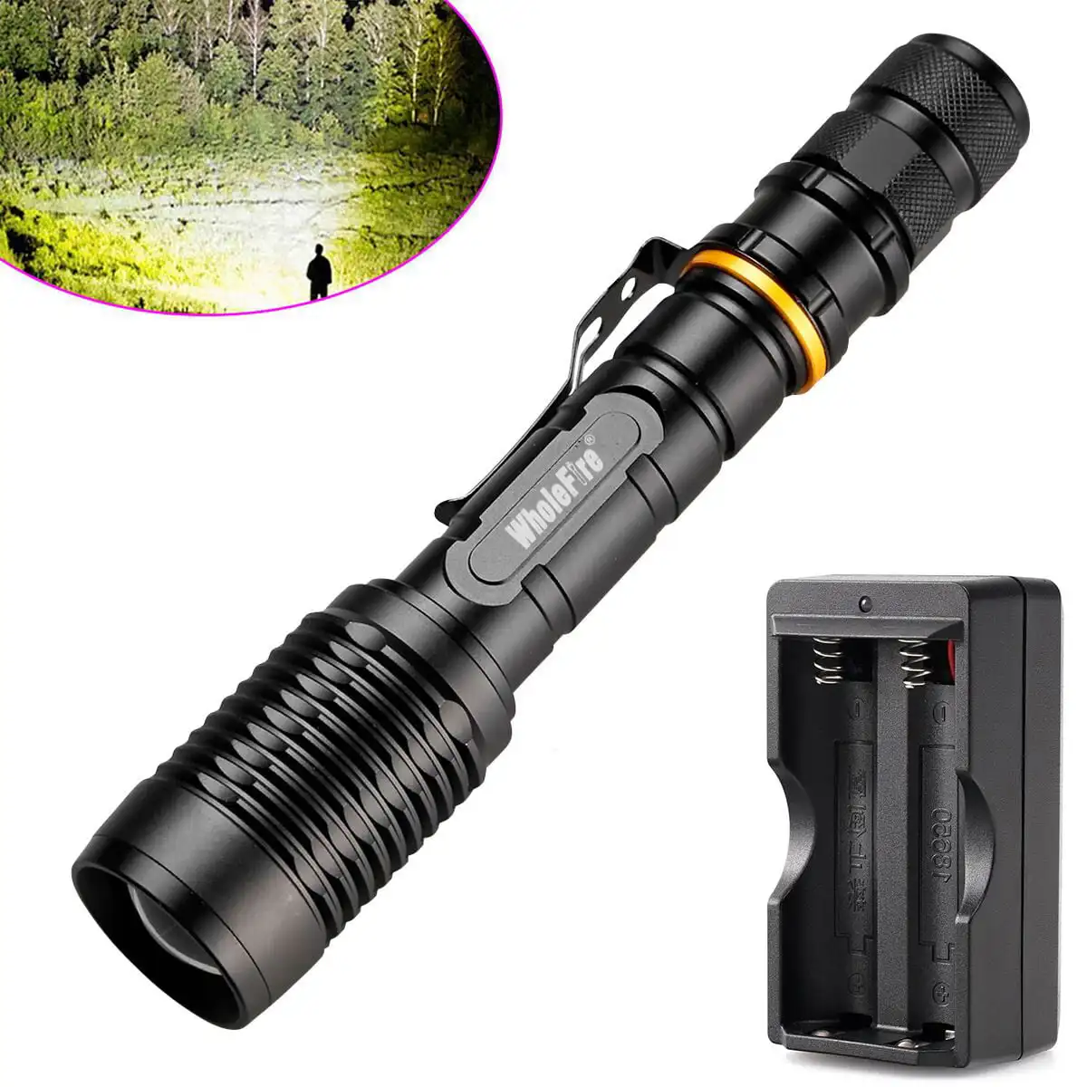 

HMTX L2 3000 Lumens Flashlight LED 5 Lighting Modes Torch Light with Rechargeable Battery & Charger for Outdoor