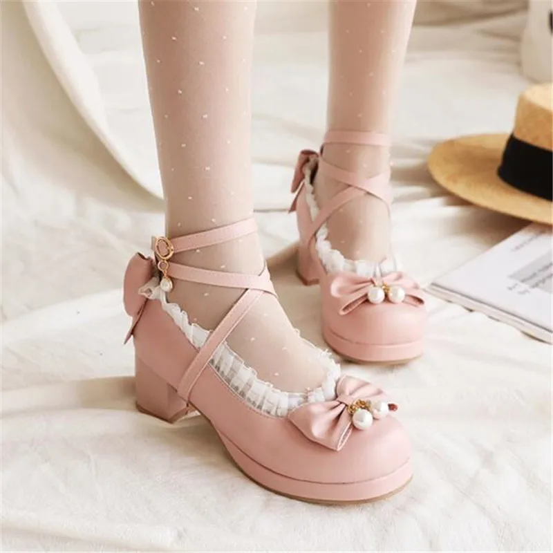 Туфли женские на танкетке милая обувь для косплея в стиле панк/готика с пряжкой