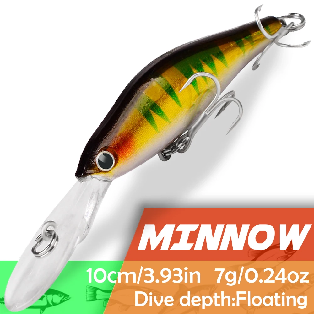 

Floating Fishing Lures 10cm/3.93in 7g/0.24oz Minnow Hard Bait with 2 Treble Hooks for Bass Trout Catfish Musky Bluegill Fishing