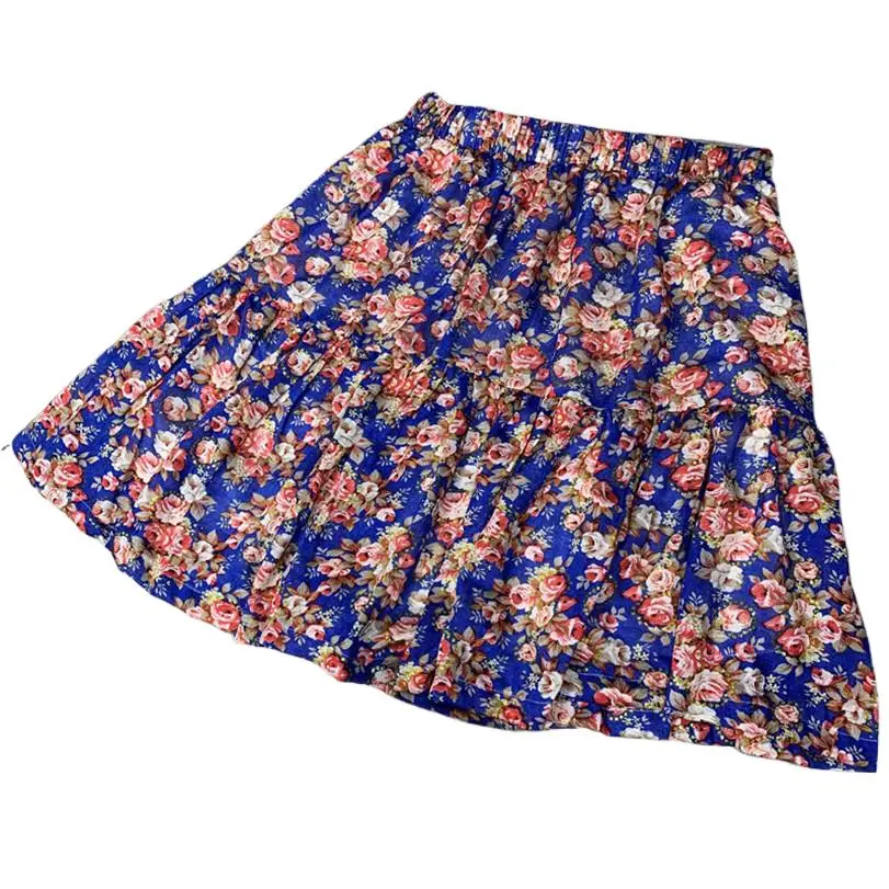 

Women Sweet skirts 2023 floral printed mini skirts Cotton linen Pleated ruffled skirt holidays Bohemian beach skirt plus size