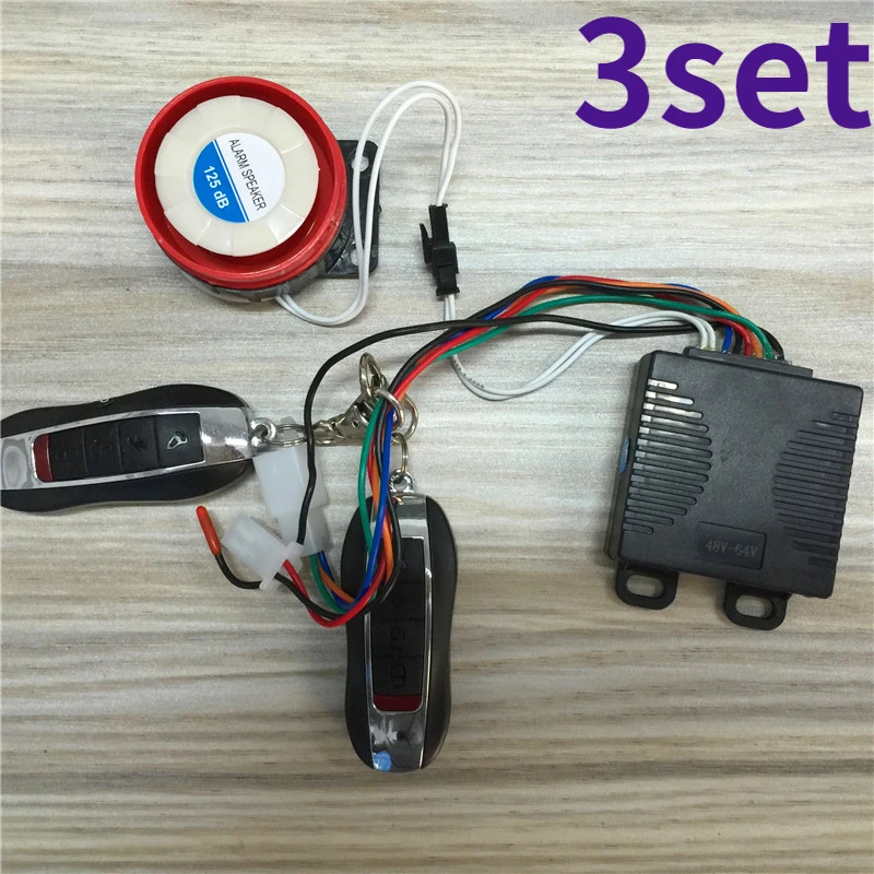 3set for 125DB Electric Vehicle Anti-theft Device 36V 48V 60V 72V 84v 96 Dual Remote Anti-cut Line Alarm Off Bottle