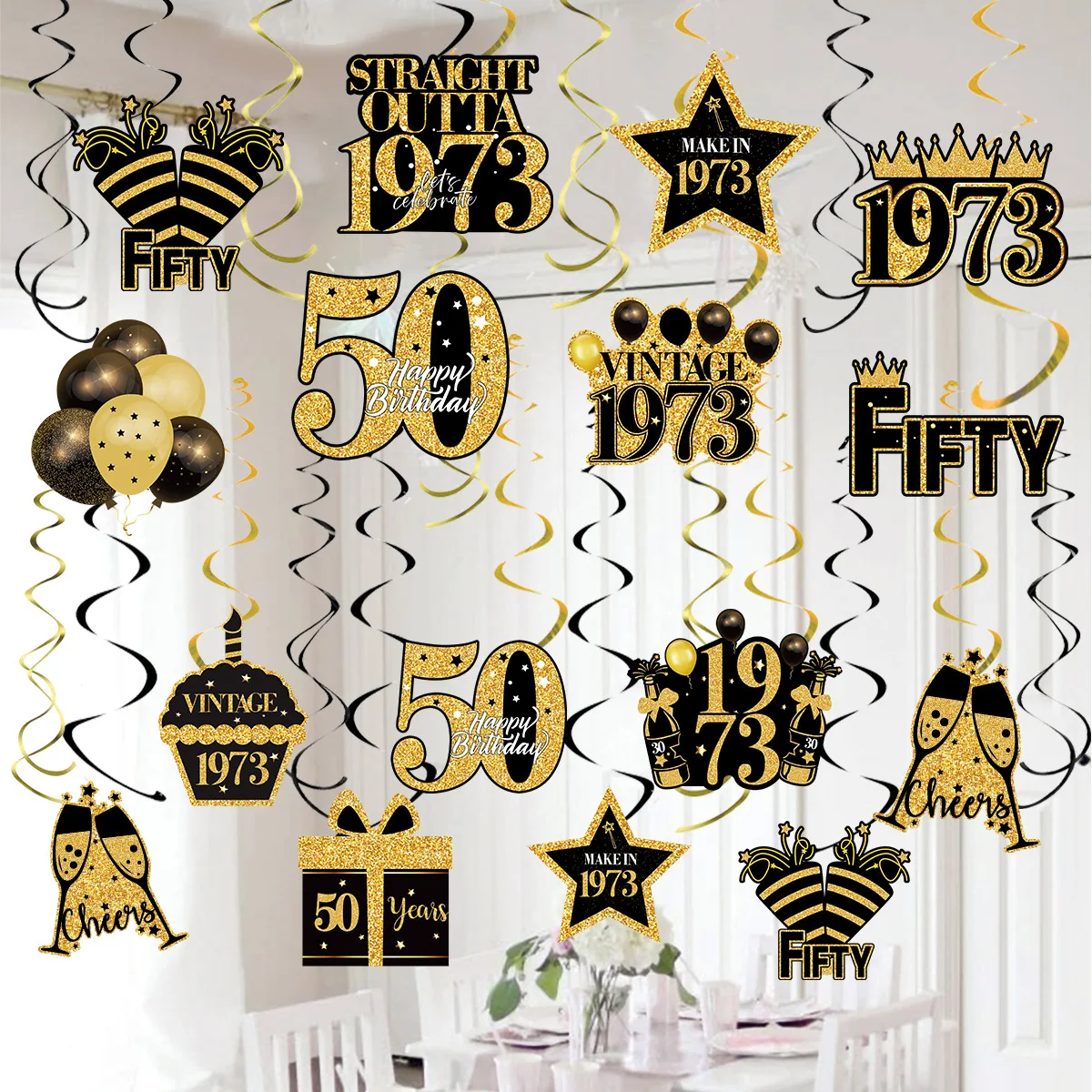 

2023 50 Year Old Birthday Decoration Spiral Pendant Birthday Party Pendant Happy Birthday Party Decor Adult's Gift