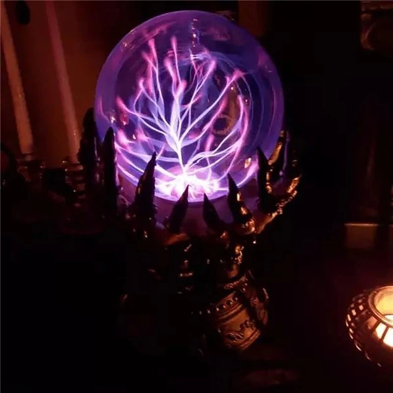

Skull Finger Luminous Plasma Ball Glowing Deluxe Creative Spooky Resin Plasma Ball Home Party Decor