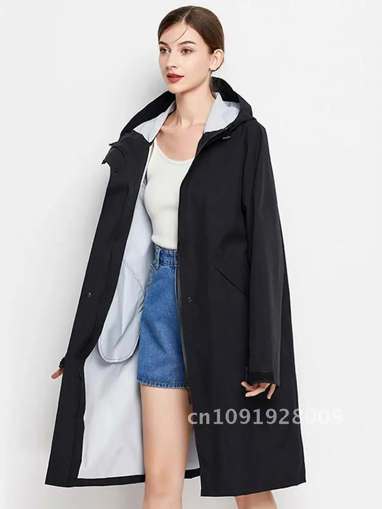 Длинная куртка с капюшоном для женщин от дождя водонепроницаемая ветровка