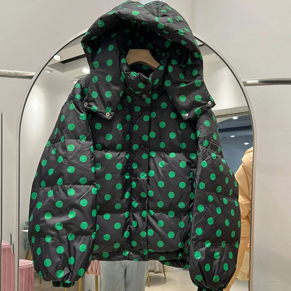 

90% White Duck Down Coat Women Polka Dots Female Feather Parkas 2022 New Winter Short Puffer Jacket Hooded Thick Outwear