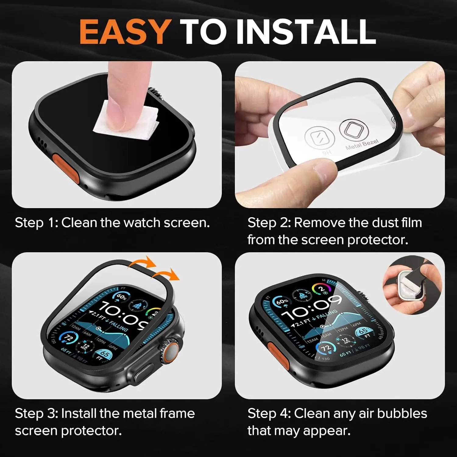 Фото Закаленное стекло для Apple Watch Ultra 3 2 1 49 мм Защитная пленка для экрана от царапин HD Металлический бампер Полная пленка для IWatch Ultra 49 мм №5