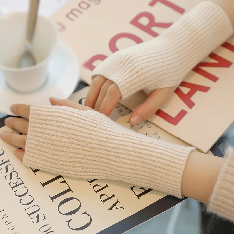 

Korea Half-finger Gloves Female Autumn Winter Wool Warmth Fingerless Students Screen Writting Thick Warm Knitted Wristband
