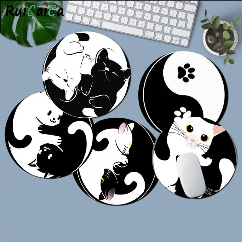 

RuiCaiCa Cool New Cute Yin Yang Cat Black And White Desktop Game Lockedge Mousepad gaming Mousepad Rug For PC Laptop Notebook