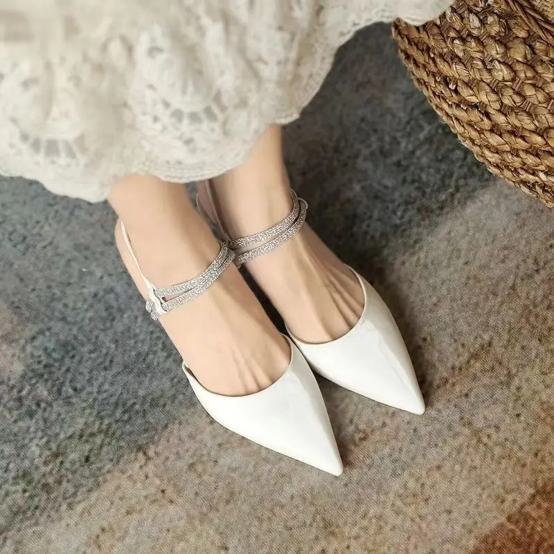 

2022 Summer Women Sandals Pointed Thin Heel Ankle Strap Ladies Pumps Fashion Low Heel Back Strap Casual Sweet Females Shoes