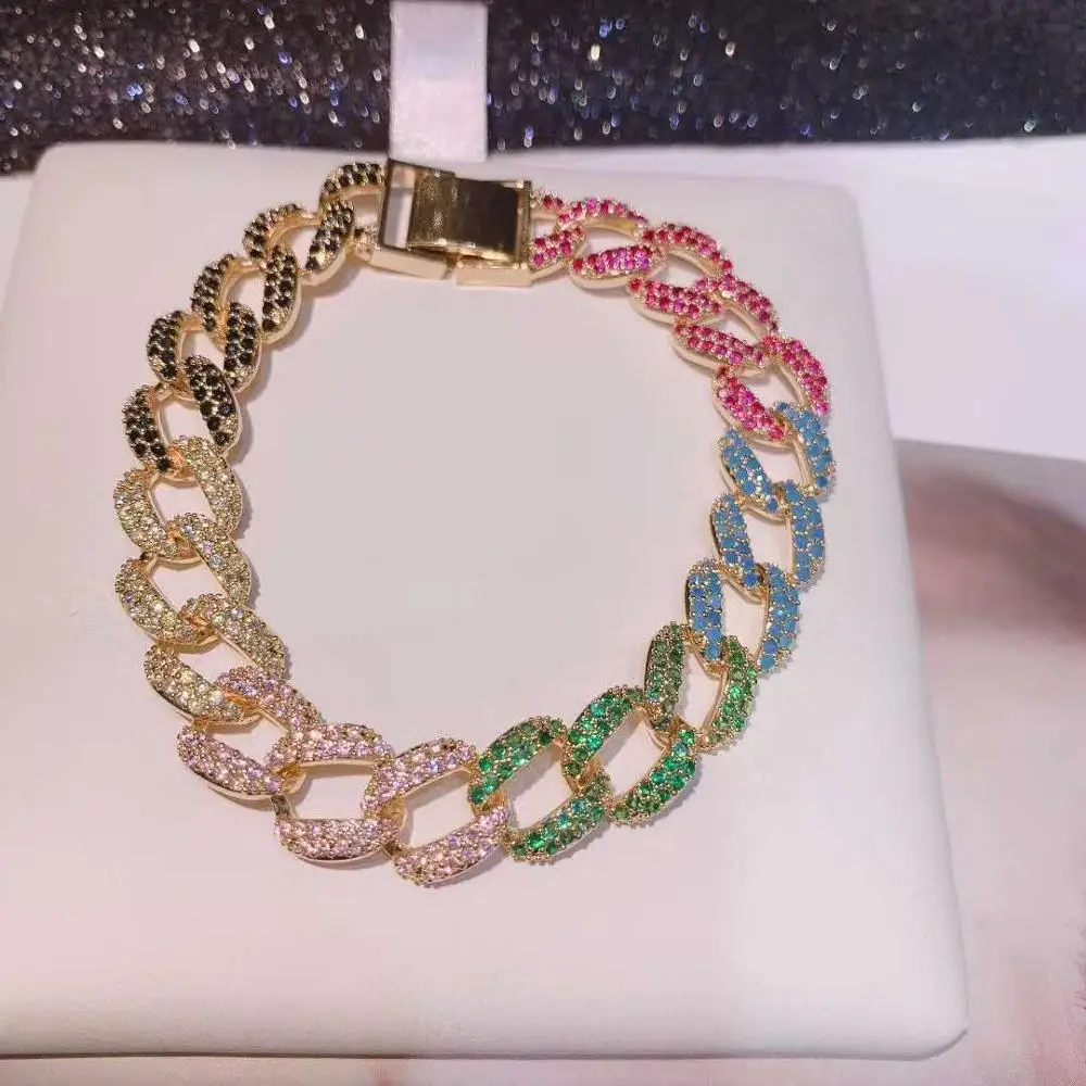 

Fashion Luxury Hip Hop Rock 2020 Iced Out Bling CZ Cubic Zircon Women Jewelry Miami Cuban Link Chain Bracelet bijoux B-138