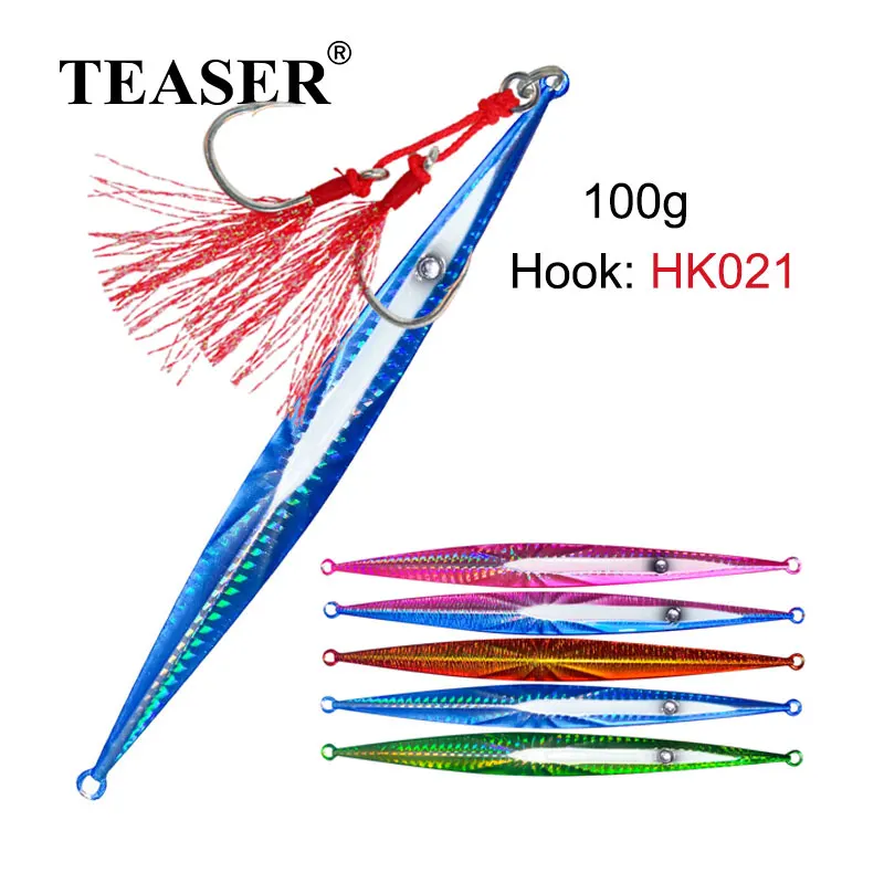 

TEASER 100g Diamond Jigging Fishing Lure Sea-bream Saltwater Needle Vertical Trolling Fast Sinking Metal Jigs With Assist Hooks