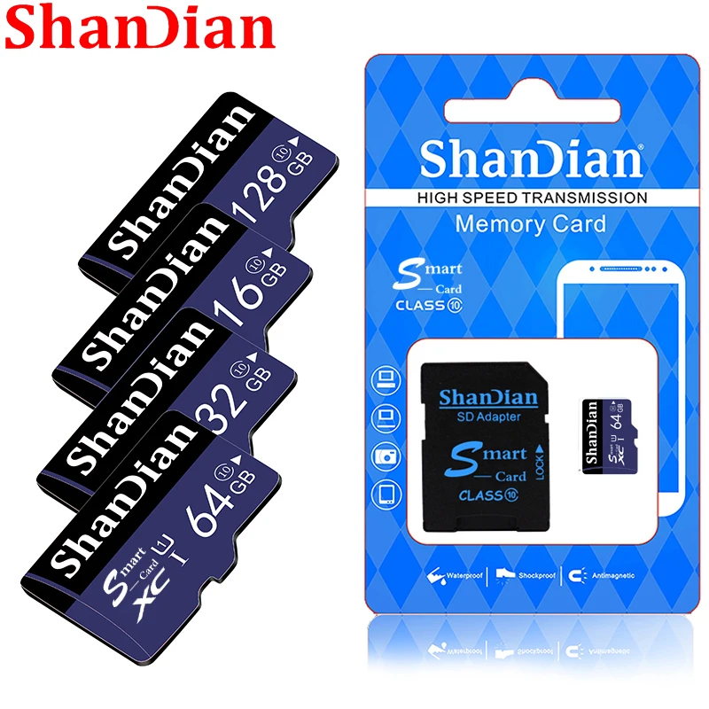 

SHANDIAN Memory card 128GB Smart SD TF 64GB Class 10 32GB 100% Original16GB SDXC SDHC Cartao De Memoia free shipping flash car