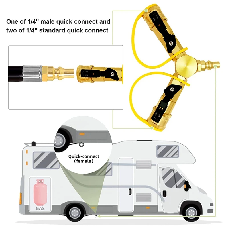 1/4-дюймовый Y-Сплиттер быстрого подключения RV пропан с запорным клапаном для