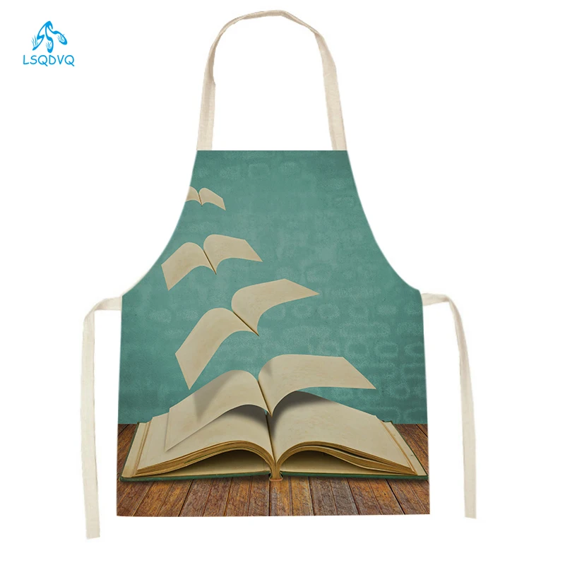 

Cute Architecture House Printed Kitchen Aprons Adult Kids Linen Waist Bib Home Cleaning Apron Cooking Baking Pinafore