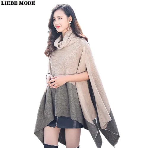 

Womens Loose Warm Cashmere Poncho Autumn Winter Patchwork Elegant Cape Blacket Fringe Shawl Scarf Women Batwing Pullover Sweater