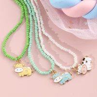 bohemian candy color handmade rice seed beads choker women girls collar charm cute cow pendant necklace fashion jewelry gifts