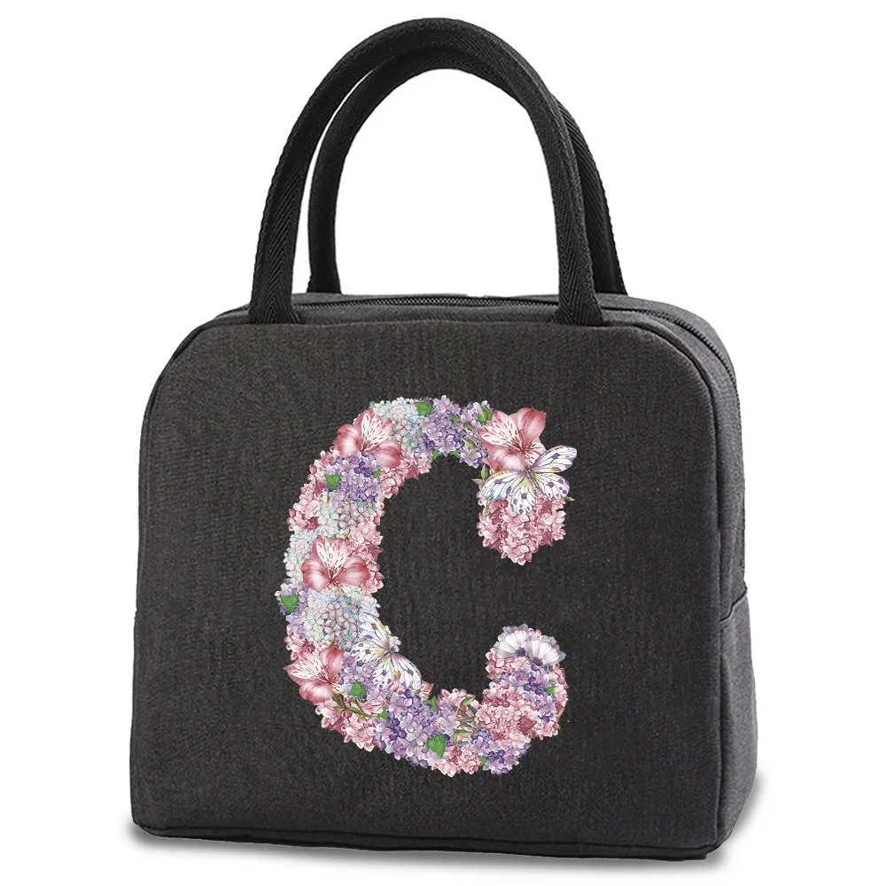 

Обеденные сумки, Холщовая Сумка с принтом розы и букв, сумка для пикника, путешествий, завтрака, школьная детская Термосумка, тоут, сумка для еды