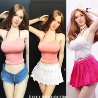 16 scale sexy fashion sleeveless low cut sweater vest suspenders chest wrap chest pleated skirt shorts for 12 inches body