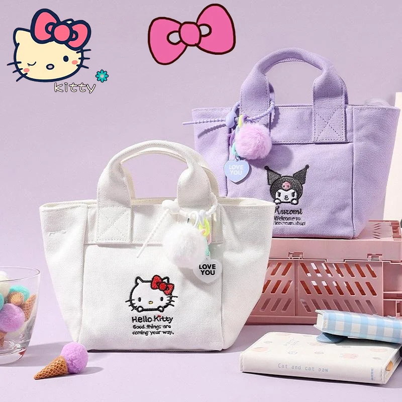 

Холщовая Сумка на плечо Sanrio с Hello Kitty, сумки-мессенджеры Kuromi, аниме сумка, сумка-тоут для ланча, сумка, мультяшный рюкзак для хранения, подарок