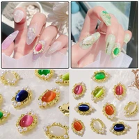 5pcs sparkling 3d pearl opals retro style nail jewelry nail art decorations nails rhinestone nail accessories