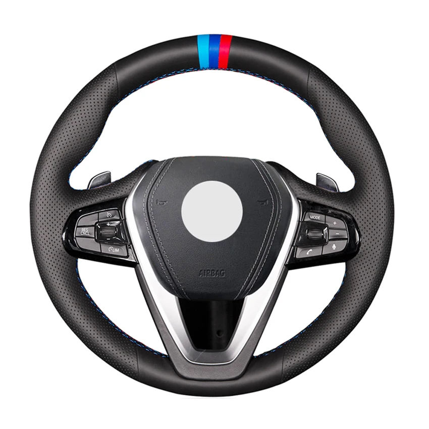 

Black Genuine Leather Marker Car Steering Wheel Cover for BMW G20 G30 G31 530i 540i 530e G32 G11 G12 X3 X4 X5 X7 2017-2019