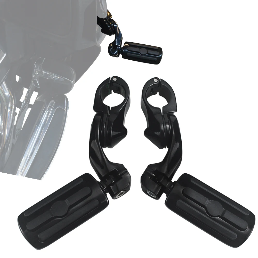 Short Angled Highway FootPegs Foot Rest Black For Harley Davidson Touring Electra Road King Street Glide with 1.25 Engine Guard