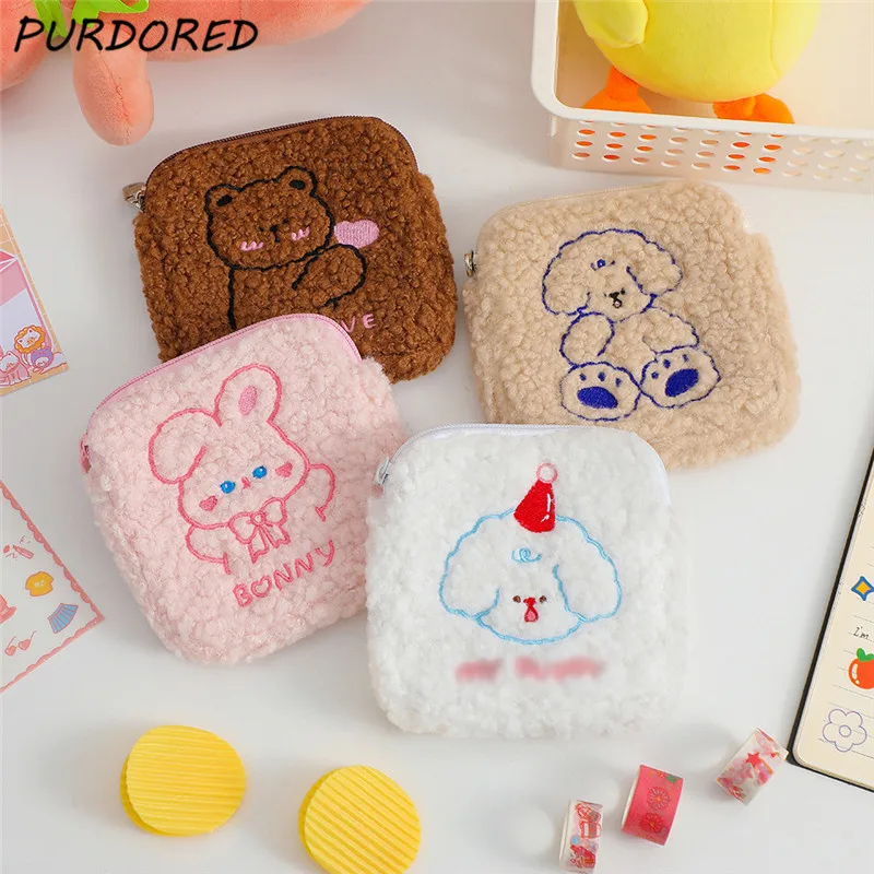 

PURDORED 1 Pc Carton Women Sanitary Napkin Bag Soft Lambswool Lipstick Bag Mini Cosmetic Bag Female Travel Makeup Pouch