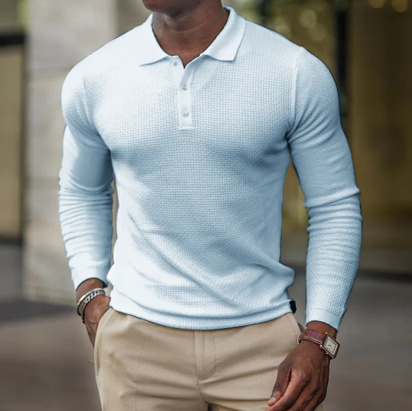 

Men's Casual Solid Color Long-Sleeved Polo Shirt