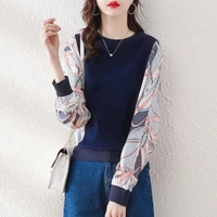 fashion o neck printed spliced oversized long sleeve blouse 2022 summer and autumn new casual pullovers commute womens shirt