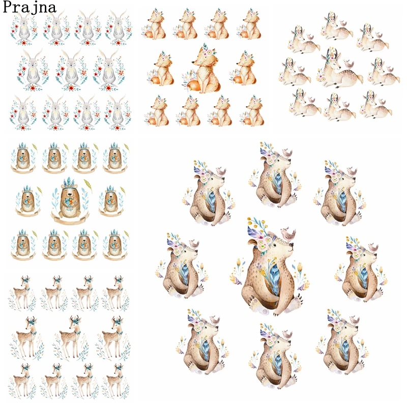 

10PCS Fox Rabbit Giraffe Applique Iron-On Transfers Patches For Clothing Stickers Cartoon Animal Heat Transfer For Kids Clothes