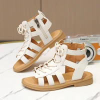 girls sandals 2022 summer kids gladiator sandals side zipper roma shoes fashion princess shoes for child baby black white 26 33