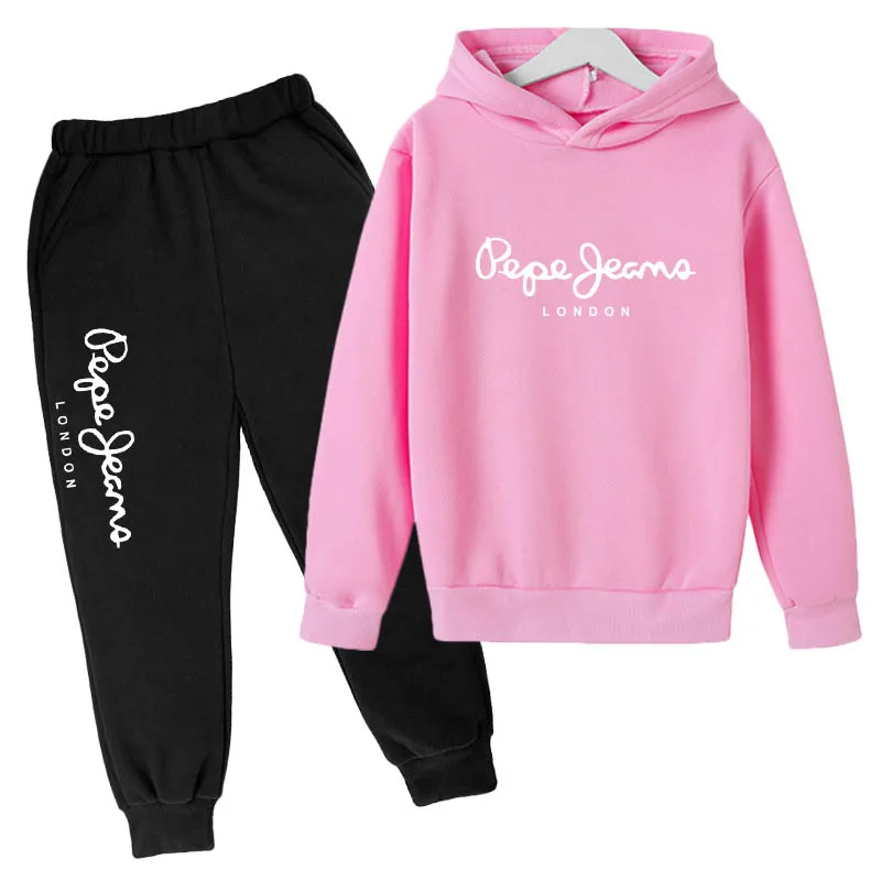 

Fashion Brand Girls Two Piece Pure Cotton Suit Sports 2 Piece Suit Boys Sports Clothes Hoodie Tops Sports Cropped Pants Age Grou