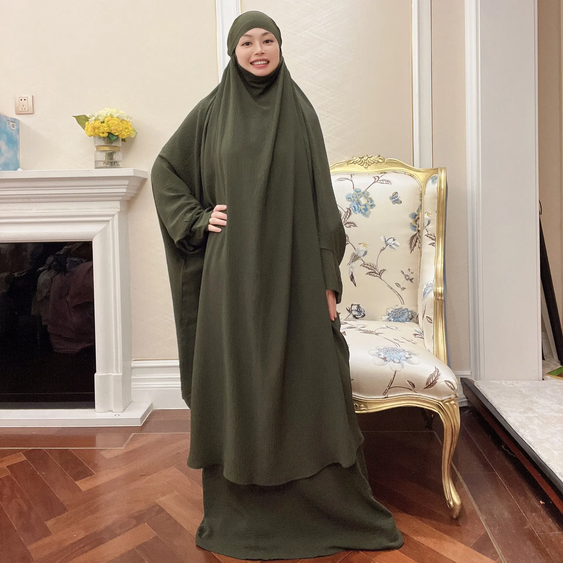 2022 Muslim Sets Hijab Big Swing Solid Color Robe Suit Dress Abaya Dubai Turkey Muslim Hijab Dress Islamic Clothing