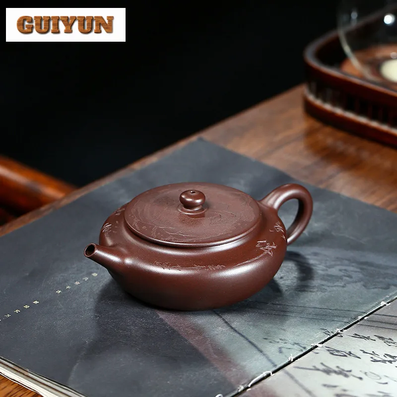 Чайники из исинской фиолетовой глины 180 мл плоский чайник ручной работы сырая