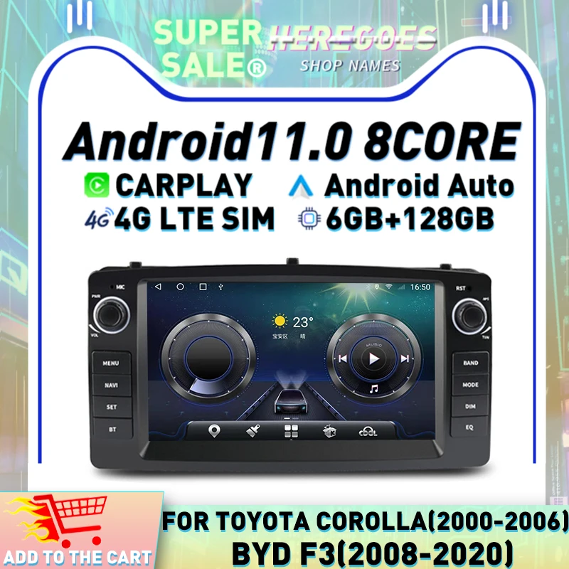 Автомагнитола Carplay DSP Android 11 для Toyota Corolla Altis E120 2000-2006 BYD F3 2003-2013 мультимедийный GPS