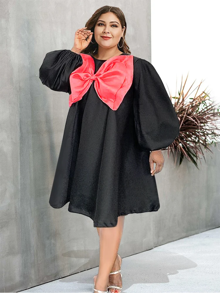 Plus Size A Line Dress Women Black Prom Party Puffy Long Sleeve Robes Big Bow Sweetheart Birthday formal occasion dresses 2023
