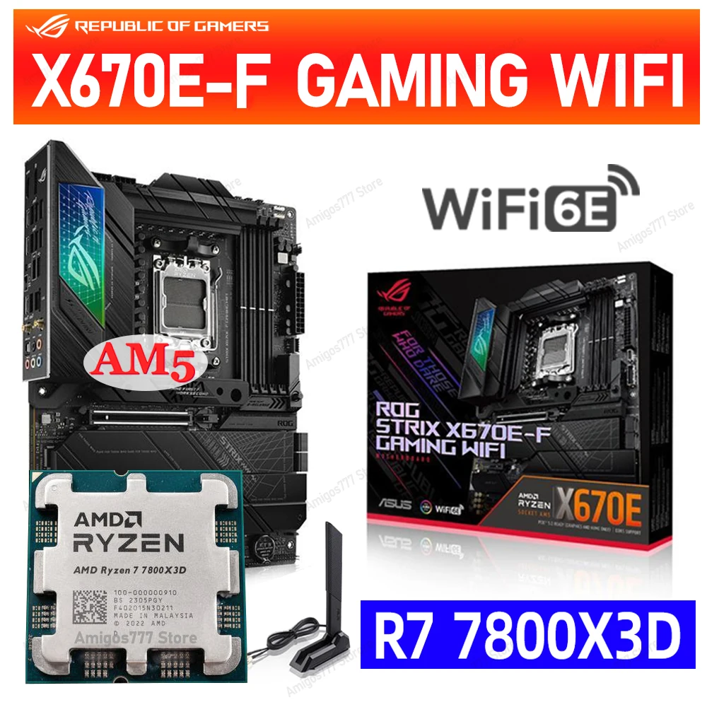 

RYZEN 7 7800X3D R7 Processor CPU + ASUS ROG STRIX X670E-F GAMING WIFI 6E AMD X670 AM5 Motherboard DDR5 Max-128G PCIe 5.0 M.2 New