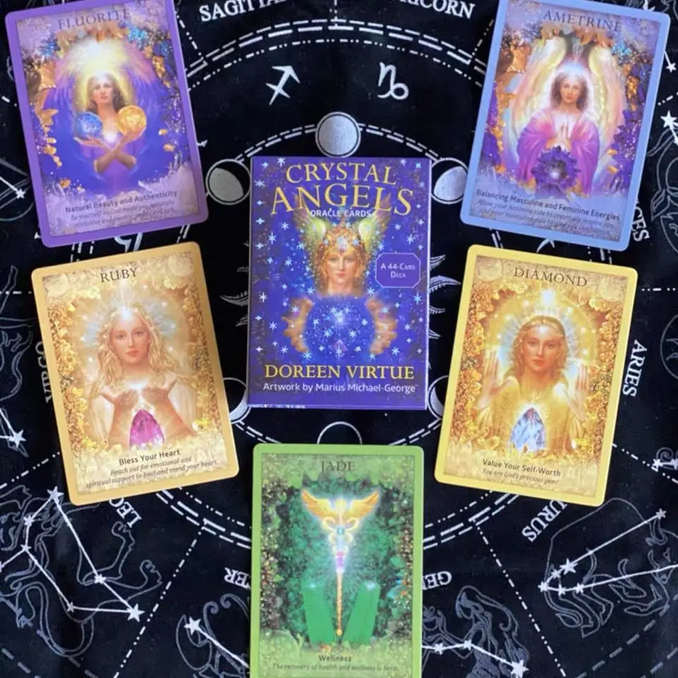 

Crystal Angel Oracle Cards Family Party Tarot Deck Board Game Divination Fate Full English 44 Cards Deck Tarot for Women Girl