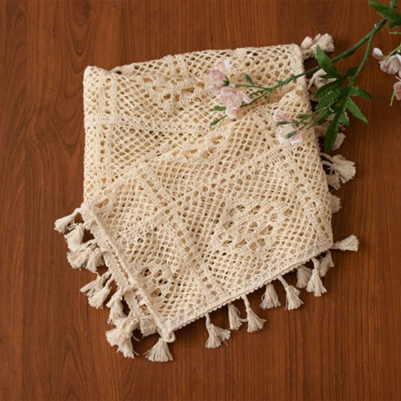 

F62D Newborn Baby Photography Props Blankets Vintage Tassel Blanket for Hollow Basket Filler Photo Ornament Accessories