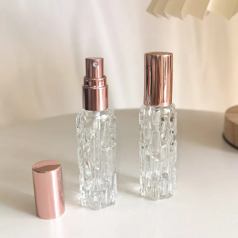

5pcs 10ml Glass Perfume Spray Bottle Rose Gold Aluminum Nozzle Perfume Sub Bottle Press Empty Bottle